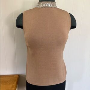 Joseph A • Silk High Neck Choker Embellished Sleeveless Blouse